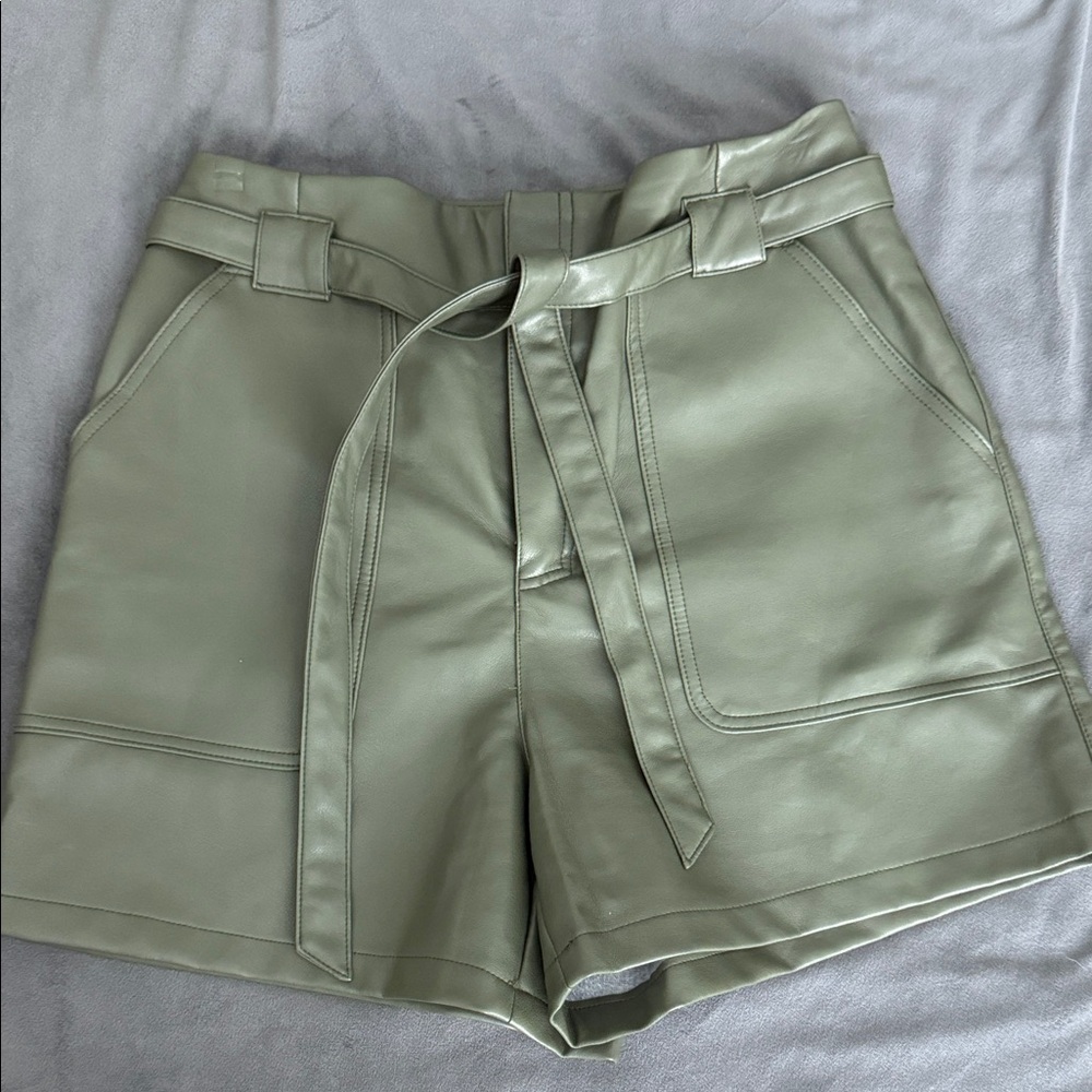 Bagatelle High Waist Olive green faux leather Shorts